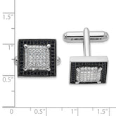 Sterling Silver Rhodium-Plated Cuff Links with 162 Black & White CZ Stones